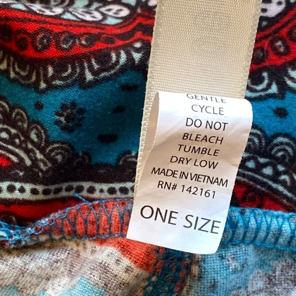 0230 LuLaRoe Size OS Leggings Blue and Red Gemstone Print - Picture 3 of 4